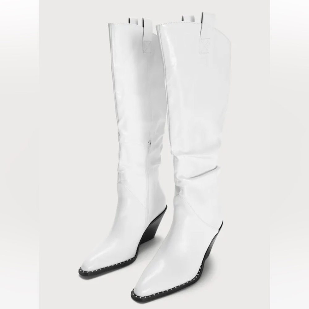 Lulus Lunaa White Knee High Western Boots